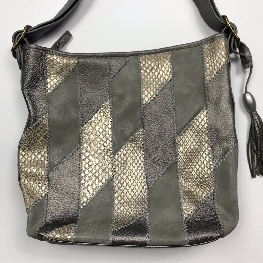 GAL Vegan Pebbled Leather Snakeskin Patchwork Bag - Picture 2 of 7